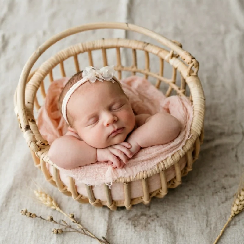 Infant Posing Bed Retro Rattan - Photography Background のレビューと価格