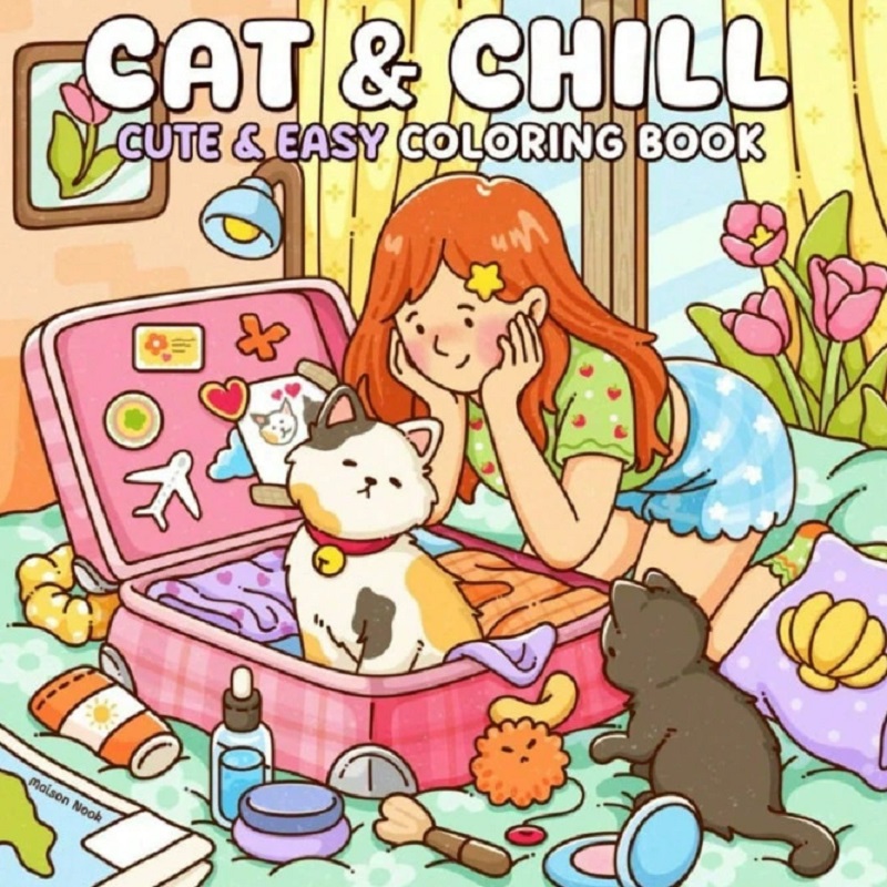 Cat & Girl Cute Easy Coloring  - Photography Of Book のレビューと価格