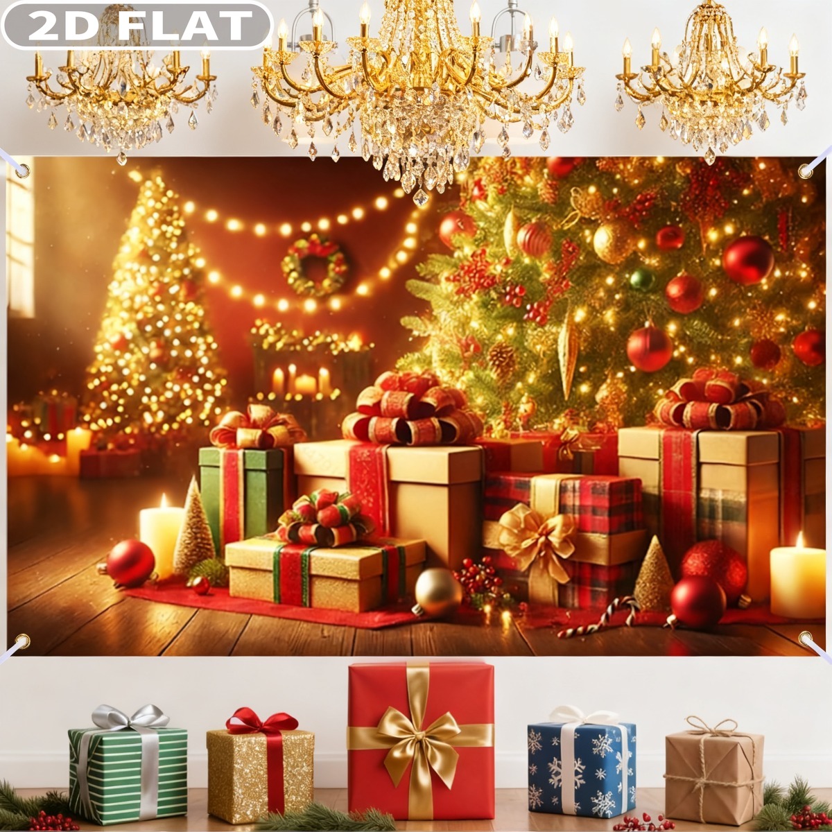 1pc Christmas Tree & Gifts Lar - Photography Background のレビューと価格