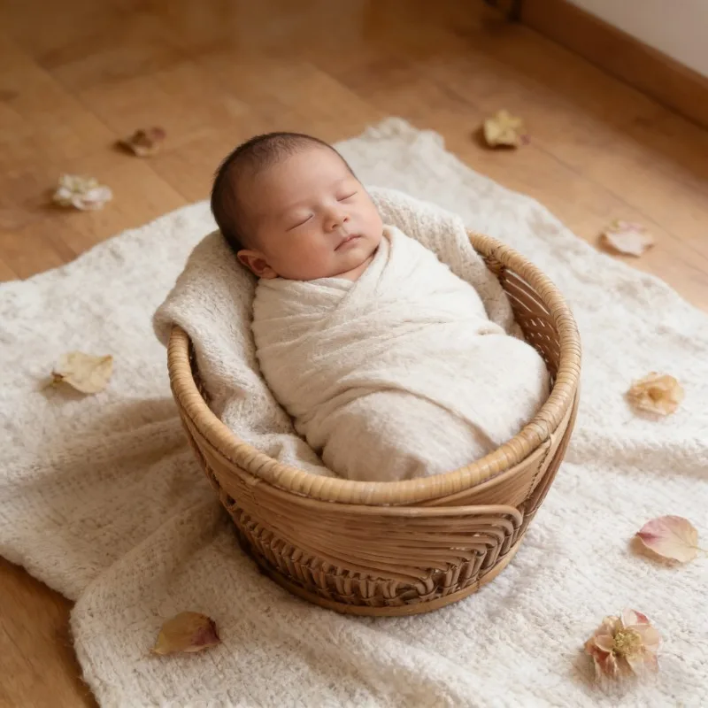 Retro Rattan Basket Chair Newb - Photography Background のレビューと価格